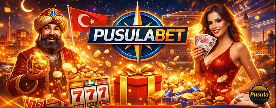 Pusula amblemi çevresinde hediyeler ve slot sembolleri