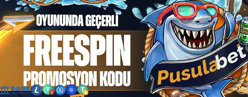 Free spin promosyon kodunu tanıtan köpekbalığı karakterli afiş
