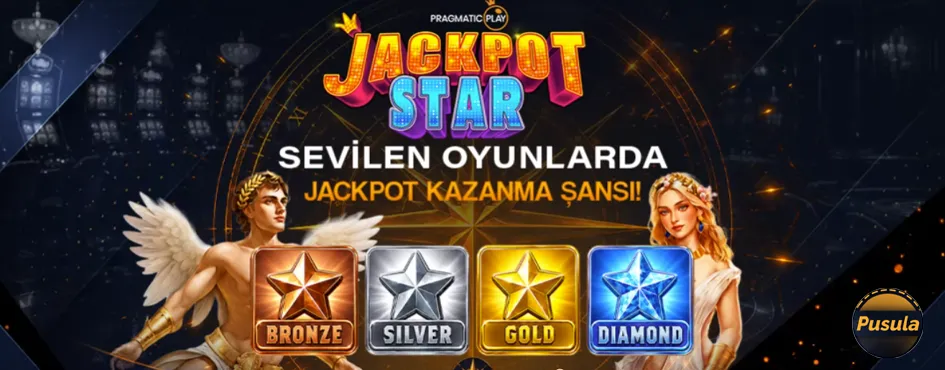 Bronz, gümüş, altın ve elmas kademelerini gösteren jackpot afişi